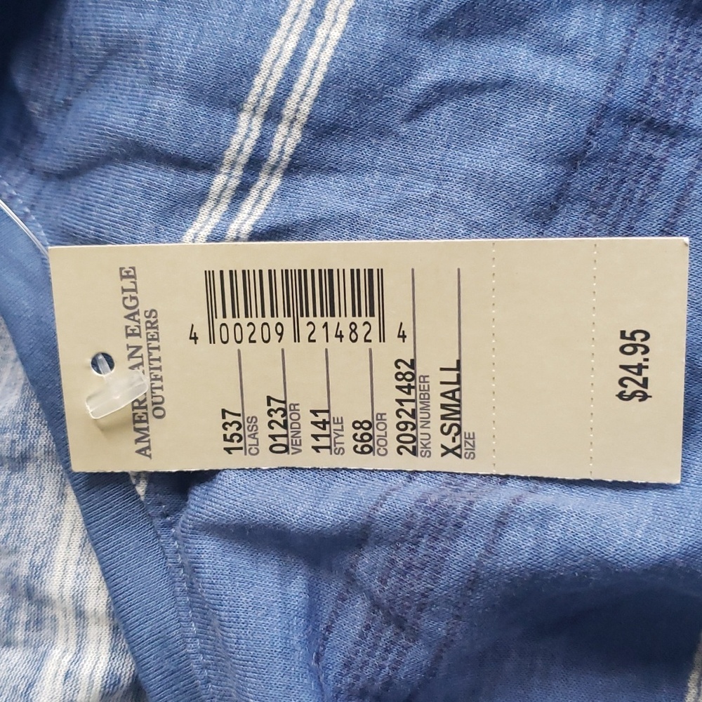 CT541 AEO NWT Blue Ladies Short Sleeve Striped T-shirt XS - Picture 4 of 5